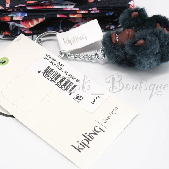 NWT Kipling AC3739 PIXI Snap Medium Trifold Wallet Nylon Festival Blossom Multi - Picture 13 of 13